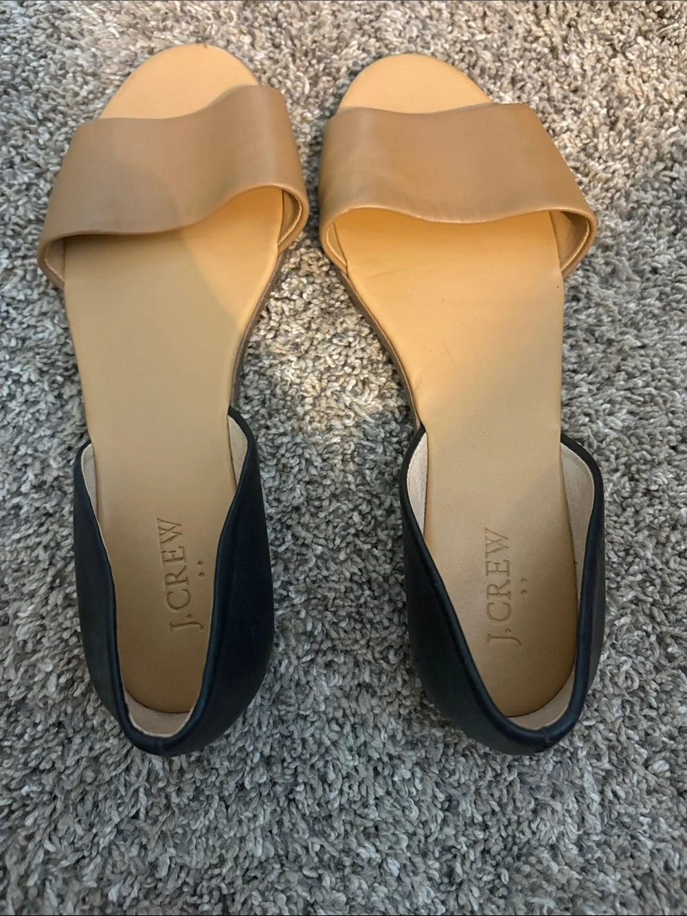 J. Crew Tan and Black Leather D'Orsay Mules